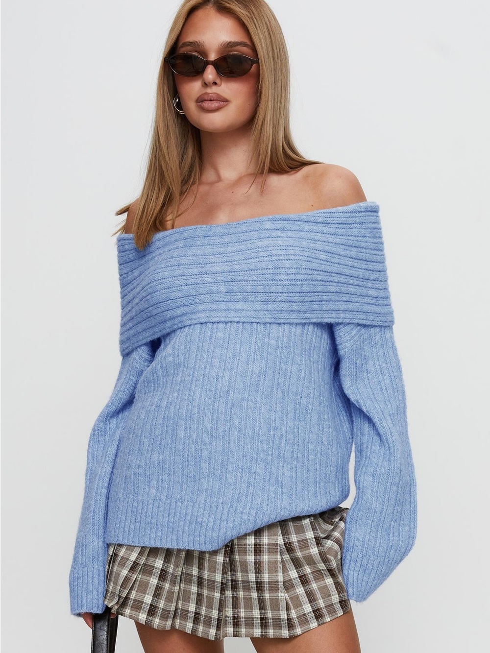 NWT Princess Polly Snowie Off Shoulder Knit Sweater in Blue M/L retail $75